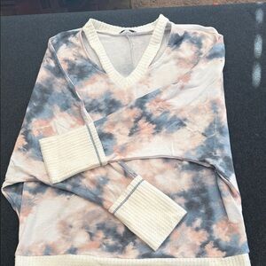 White Birch V-Neck Sweater in Blue and Pink Tie-Dye